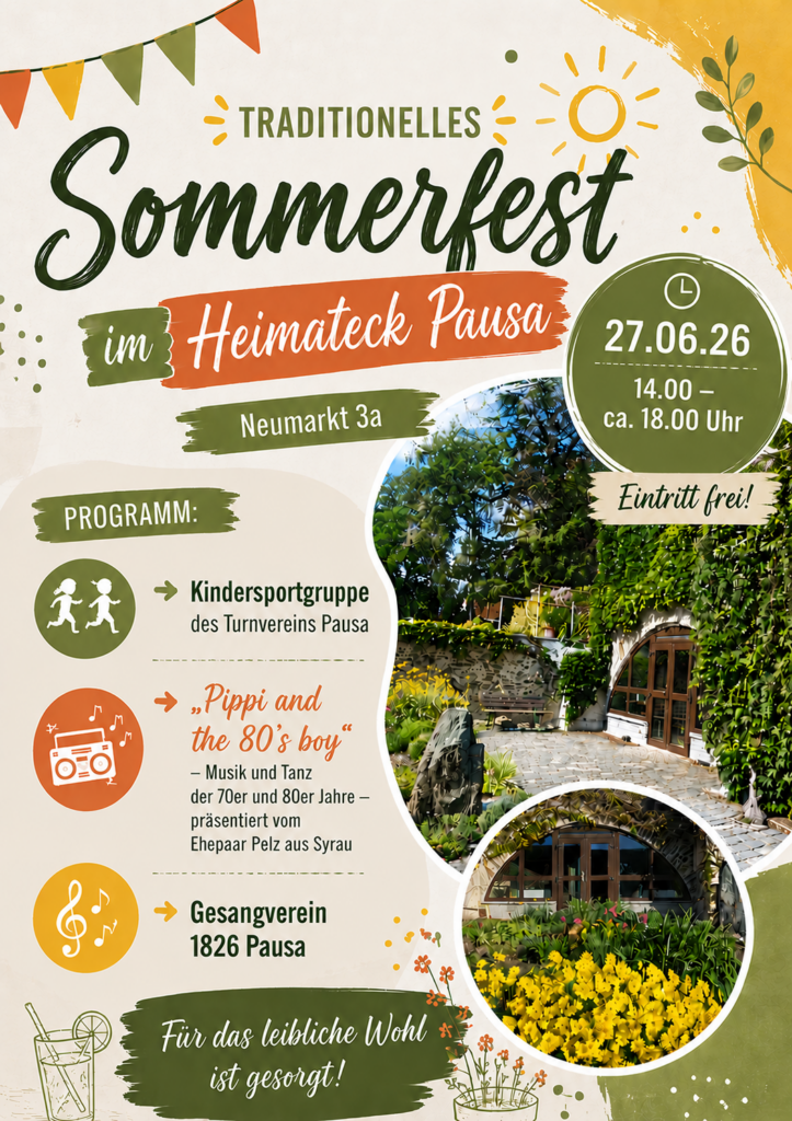 Sommerfest am 27. Juni 2026 im Pausaer Heimateck